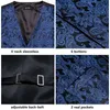 Hitie 20 färg silke mens västar och slips affärsformella klänningar smala väst 4 st hanky manschettknappar för kostym blå paisley waistcoat 220714