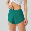 Shorts ativos designer shorts femininos lulus yoga fit zipper l bolso de bolso high Rise Quick seco treina curto estilo solto t3qz respirável