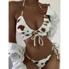 Traje de baño para mujer 2 unids/set elegante estampado de vaca para mujer Bikini de dos piezas con cordones lazo para nadar traje de baño para mujer