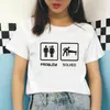 Damen T-Shirt Funny Problem gelöst Frau T-Shirts Pool Billard Spieler Kurzarm Casual Tee Shirt Femme Sommer t Frauen Tops