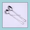 Spoons Flatware Kitchen Dining Bar Home Garden New Stainless Steel Long Handle Spoon Coffee Latte Ice Cream Soda Sundae Cocktail Dhuqe