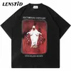 LENSTID Summer Men Oversize Short Sleeve Tshirt Hip Hop Dark Style Ghost Print Streetwear Harajuku Casual Cotton Tops Tee Shirts 220610