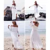 Teelynn long boho klänning vit sexig utanför axeln strand sundress flare lång ärm splits spets kvinnor klänningar sommar vestidos 220509