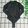 Black Lace Romper Textile Fashion Long Sleeve Jumpsuits Sexy Hollow Mesh High Waist Bodysuit for Women