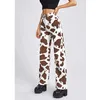 Female Straight Jeans Korean Style Casual Wild Cow Skin Pattern High Waist Trendy Trousers for Daily Streetwear for All Seasons