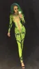 무대웨어 여성 할로윈 3D 인쇄 의상을위한 녹색 뱀 DJ 가수 점프 수트 블링 바디 수트를 축하하는 공연 의류 무대 스테이지