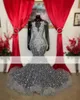 Sparkly Grey paljetter Prom klänningar morpärlor ren nacke sjöjungfru fest klänning svarta flickor rygglösa ocn aftonklänningar