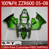 Stampo per iniezione corpo OEM per KAWASAKI NINJA ZZR600 05-08 ZX ZZR-600 600 CC 05 06 07 08 Carenatura 134No.208 100% Fit ZZR 600 600CC Verde lucido 2005 2006 2007 2008 Kit carenatura