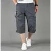 Long Length Cargo Shorts Men Summer Casual Cotton Multi Pockets Breeches Cropped Trousers Military Camouflage 5XL 220621