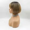Ombre Black Brown Bob Synthetic Wigs with Bangs Short Straight Wig Heat Resistant Cosplay Party Daily Hair 220622