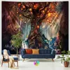 Tapissries 3d Tree of Life Tapestry Stor tyg vägg hängande fantasy skog landskap hem dekor rum boho trolldom önskar