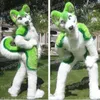 Hallowee cheveux longs vert Husky chien mascotte Costume dessin animé thème personnage carnaval adulte unisexe robe noël fête d'anniversaire tenue de plein air