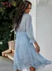 Boho Summer Dress Women Ruffles Print V Neck Chiffon Midi Dress Wrist Flare Sleeve Empire Holiday Beach Dresses Woman 220517