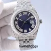 フルダイヤモンドウォッチメンズオートマチックメカニカルウォッチ41mm withダイヤモンドがちりばめられたスチール女性ビジネス腕時計