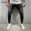 Mens Skinny Jeans Moda Denim Pant Masculino 2020 Hole Rasgado Calças Streetwear Homens Zíper Denim Pant Blue Hip Hop Lápis Calças G0104