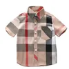 Plaid Fashion Toddler Kids Boy Summer Short Sleeve Shirt Designer Button Shirt Tops Clothes 28 Y241q5583356