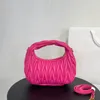 Geplooide Crescent Tas Vrouwen Handtas Portemonnee Schouder Cross Body Tassen Zachte Schapenvacht Lederen Handtassen Mode Letters Verwijderbare Riem Interieur Rits Zak