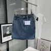 Summer King Heavy Indústria Hot Drill Novo cintura alta listra vertical Salia de jeans de shinestone