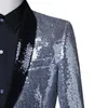 Hommes Argent Noir Contraste Brillant Paillettes Blazer Veste Élégant Col Châle 1 Bouton Discothèque Scène Bal Blazer Masculino 220815