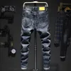 Jeans de motociclista Men Blue Dark Stretch Slim Fit Ripped Streetwear calça de jeans casual Retro Man Hiphop Jean Homme 220719