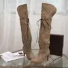 Designer Women Boots Top Quality Genuine Leather Red Beige Canvas over the knee boot's Zipper Laces fashion luxury High Heel Womens Brand Casual shoes
