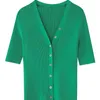 Single Breasted V-hals Knitwear met Button Dames Retro Zomer Korte Mouw Knit Cardigan Dunne Top B-127 220321
