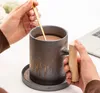Taza de café de cerámica de estilo japonés, vaso con esmalte de óxido, té, leche, cerveza con mango de madera, taza de agua, vajilla para el hogar y la oficina 220809