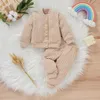 Kleidungssets Baby Mädchen Zweiteilige Kleidung Einfarbige Strickjacke mit Knopfleiste und Hose Ingwer/Rosa/BeigeKleidung