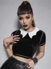 Women's Blouses & Shirts Vintage Gothic Blouse Women Dark Fashion Street Black And White Contrast Color Bat-neck Short-sleeve Top Women'