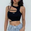 Top corto para mujer, blusas negras ahuecadas, sin mangas, ajustadas, geniales camisetas Punk, Techwear, novedad de verano 2022, camisetas sexis sin mangas, ropa Y2k