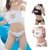 Cosplay Cat HollowHole Bra com cuecas de roupas íntimas de lingerie com a cadeia 62ke L220727