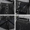 DEAT Autumn Summer Rivet Leather Black Women High Waist A-shaped Slim Shorts Loose Outerwear Fashion RC008 220419