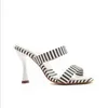 Nxy Sandals New Women's Shoes High-heeled Double-row Striped Color-blocking Stiletto Heel Square Head Fashion Women