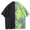 Y2Kシャツヒップホップタイ色のカラーブロックパッチワーク特大の街路洗濯ブラウスファッショントップ服He668 220324