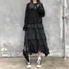 Houzhou Black длинная юбка готическая высокая низкая рюша рюшами рюшами асимметричная асимметричная миди юбка корейская мода Grunge 220322