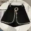 DEAT Black Spring Summer Arrivals Solid Color Nature Waist Pearl Nailed Bead Edge Fake Two Pieces Shorts MZ360 220419