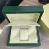 SW ROLEX Luxury Högkvalitativ Green Watch Box Cases Papperspåsar Certifikat Originallådor för träkvinna Herrklockor Presentväskor Tillbehör