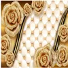 3D Golden Rose Flower Wallpapers Soft Package Jewelry TV Baper194W