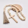 Dekorativa föremål Figurer Vägg hängande för påskår Religiös träpärla Tiered Tray Garland med tofsar Farmhouse BeadsDecorative