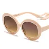 Sunglasses Chain Round Women Luxury Designer Big Retro Sun Glasses Female Oversized Shades UV400 Beige EyewearSunglasses