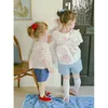 Roupas conjuntos de garotas xirtas 2022 Verão shorts de jeans azul floral algodão rosa leis de bebê roupas de roupas infantis