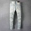 メンズジーンズデザイナーAmirrss Jeans Trendy Brand New Light Wash Patch Reall High High Street Style Elastic Slim Leggings 73DW