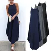 Tryckta maxi klänningar vonda bohemian sexig ärmlös sundress kvinnor kausal halter sommar strand klänning asymmetriska långa klänningar 220615