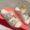 Lässige Hausschuhe, Designer-Sandalen, Slides, Schuhe, Klassiker, Kristall-Strass-Sandale für Damen, Leder, Blitzbohrer, Schnalle, mühelos stilvoll, Slipper mit flachem Boden