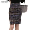 Vintage Plaid Pencil Skirts For Women Korean Office Lady Plus Size High Waist Stretch Package Hip Skirts Faldas Mujer Moda 220505