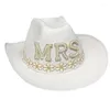 Basker handgjorda bröllopsfest brud cowgirl hatt bred brim brud rhinestone western shinning vit fedora sunproofberets
