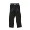 Taille cajou imprimé lettre patchwork déchiré jean pantalon hommes streetwear droit lavé rétro surdimensionné décontracté denim pantalon 220718