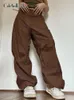 Cuteandpsycho surdimensionné solide Joggers Tech pantalon taille haute Streetwear mode marron Baggy pantalon Y2K décontracté Vintage vêtements 220719