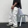 Svart / vit Casual Pants Mäns Mode Lossa Straight Wide Leg Män Streetwear Hip-hop Pocket Cargo Mens Byxor 220325