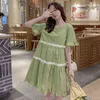 Short Sleeves Maternity Summer Dress Plus Size Bow Striped Patchwork Pregant Woman Aline Dress Short Flare Sleeves Dresses J220628